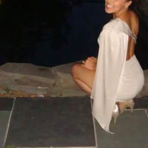 Bebe one shoulder creme dress